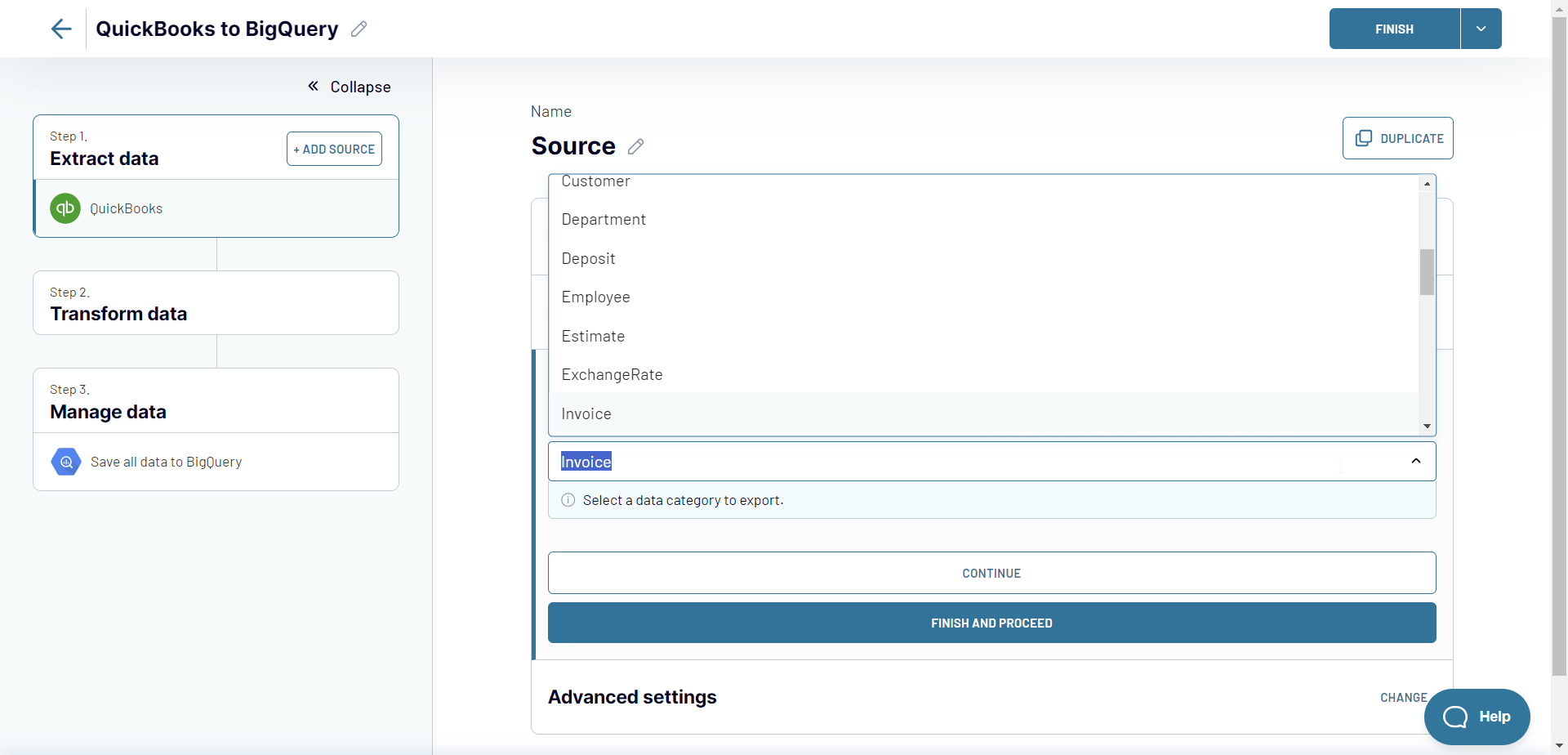 Extract data from QuickBooks