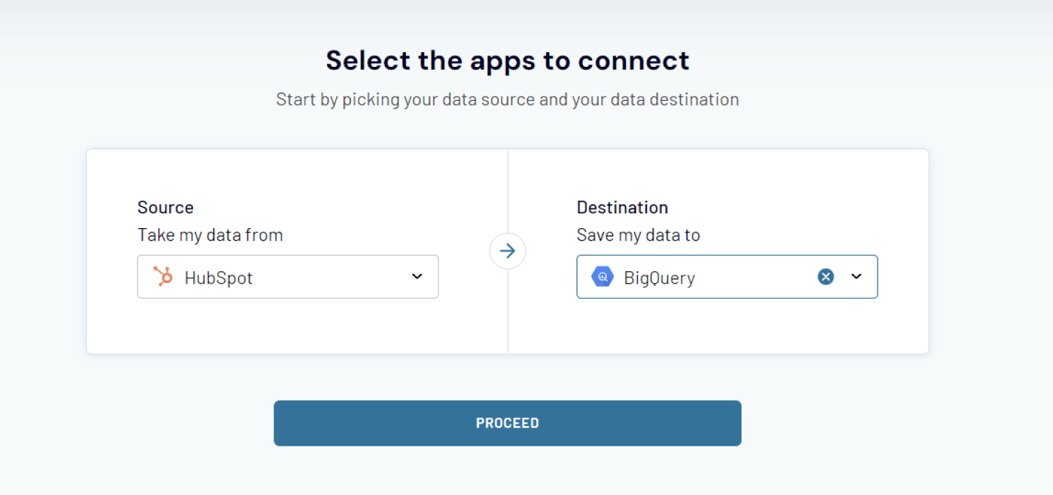 Select HubSpot to connect with BigQuery