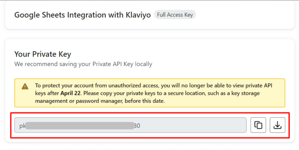 Private API Key Klaviyo